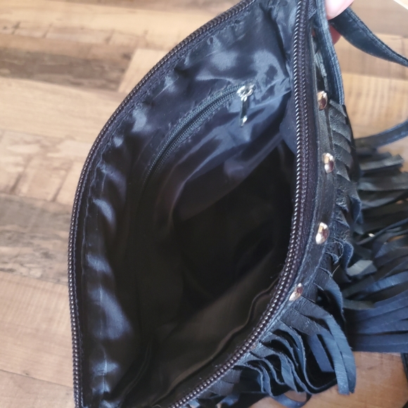 Bongo black fringe crossbody bag purse with stud detail and an adjustable strap - Picture 10 of 16